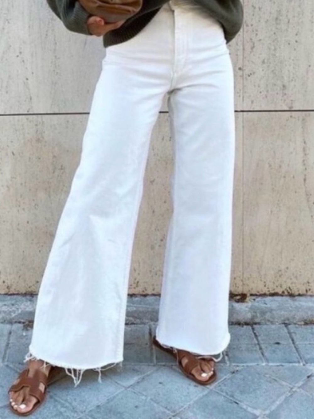 NWT Zara The Marine Straight Wide-Leg Jeans off white denim raw hem Size 2